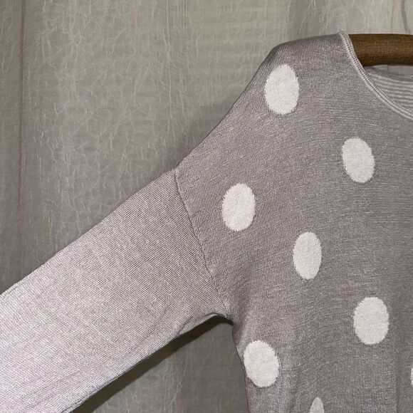 Beach Club S Linen Lightweight Crewneck Sweater Gray White Polka Stripes - Picture 5 of 13